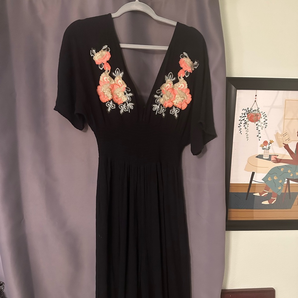 Cleobella jumpsuit size M black with flowers! Super cute! Like new